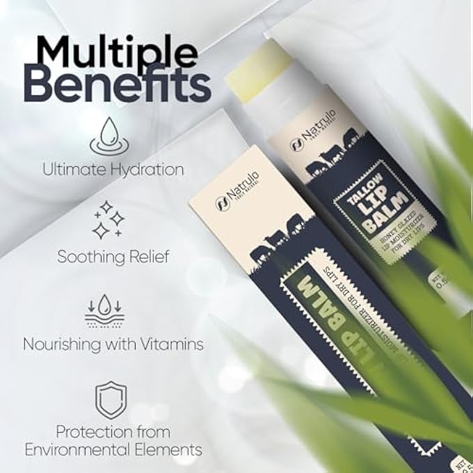 Natrulo BEEF TALLOW LIP BALM  NATURAL TALLOW BEESWAX CHAPSTICK  HYDRATING MOISTURIZER GRASS FED BISON TALLOW BALM LIP CARE  SOOTHES CHAPPED, DRY LIPS, SENSITIVE SKIN  LONG LASTING & VITAMIN RICH USA-MADE - Image 2
